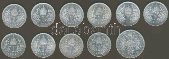 Ausztria 1K Ag 1913.(1x) T:2 + 1914.(2x) T:1/2,2 + 1915.(6x) T:1,1/2 + 1915.(1x) T:3ü 2K Ag 1912. (1x) T:2/3+  összesen 11db