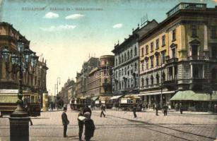 Budapest VII. Rákóczi út, villamosok, Orient Hotel  (EK)