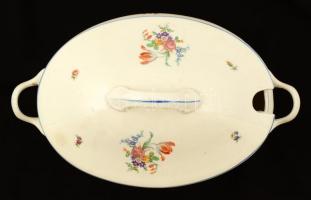 Gránit leveses tál, matricás, jelzett, máz alatti hajszálrepedésekkel, m:17 cm, h:35 cm