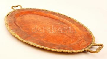 Füles tálca, réz, karcolásokkal, 56×34 cm