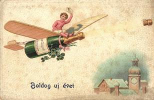 Boldog Újévet! / New Year, Veuve Clicquot champagne aircraft, Emb. litho (EK)