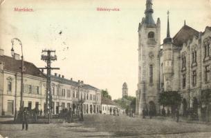 Munkács, Mukacheve; Rákóczy utca, Grünfeld és Rosner Mór üzlete / street, shops (EK)