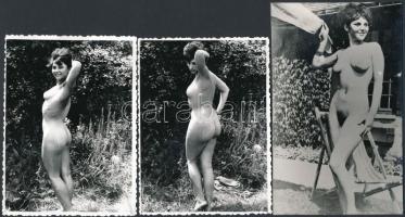 Tündér a kertben, 3 db erotikus fotó, 11x9 és 14x9 cm / 3 erotic photos