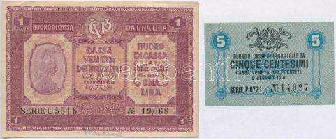 Olaszország / Velence / Osztrák-magyar megszállás 1918. 5c + 1L T:I-,III szép papír 
Italy / Venice...