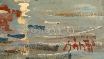 Bánfi jelzéssel: Balatonboglári kikötő. Olaj, karton, keretben, 24×34 cm