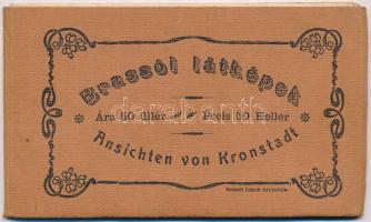 Brassó, Kronstadt, Brasov; brassói látképek leporellófüzet 8 lappal, Mihalovits és Nussbacher üzletével / Leporello postcard booklet with 8 cards