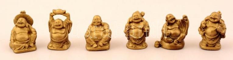Nevető Buddha, 6 db figura, műgyanta, jó állapotban, m: 5 cm