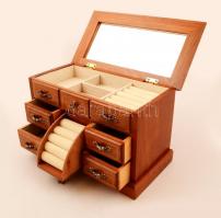 Ékszertartó kis fa doboz, réz szerelékkel (egy plusszal), jó állapotban, 28×14 cm, m:17 cm