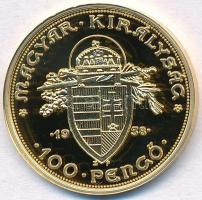 DN "Magyar aranypénzek utánveretben - Szent István jubileumi 100 pengő 1938" aranyozott Ag...