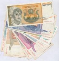 Jugoszlávia 1993-1994. 10db-os inflációs bankjegy tétel T:III Yugoslavia 1993-1994. 10pcs of inflation banknotes C:F