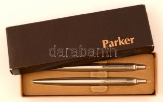 Parker toll és töltőceruza, fém, eredeti dobozában, h: 13 cm