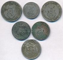 Bulgária 1906. 5s Cu-Ni + 20s Cu-Ni (2x) + 1913. 10s Cu-Ni (2x) + 1925. 1L Cu-Ni T:2-,3 patina
Bulg...