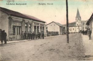 Szolyva, Svaliava; Balajthy Mór út, Berger Jenő és Birnbaum József üzlete; kiadja Berger Jenő / street, shops (EB)