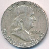 Amerikai Egyesült Államok 1963D 1/2$ Ag Franklin T:2 kis ph. USA 1963D 1/2 Dollar Ag Franklin C:XF small edge error