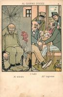 Faragó Géza, Erkölcseink képeslap sorozat. A szegény bűnös és az előkelő fogoly; olasz nyelvű kiadás / Al Giorno DOggi, Al minuto, I ladri, Allingrosso / Hungarian art postcard in Italian edition