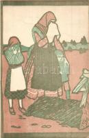 A M. kir. 16. honvéd gyalogezred özvegy- és árvaalapja javára, szecessziós művészlap / Military WWI, Hungarian charity postcard, Art Nouveau s: Tichy (EK)
