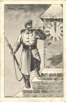 Boldog Újévet! / WWI Hungarian military New Year greeting art postcard s: Bortnyik S. (EK)