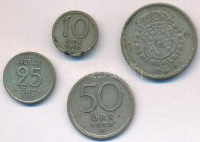 Svédország 1950TS 10ö Ag + 50ö Ag + 1Kr Ag "V. Gusztáv" + 1959TS 25ö Ag T:2,2- patina Sweden 1950TS 10 Ore Ag + 50 Ore Ag + 1 Krona Ag "Gustaf V" + 1959TS 25 Ore Ag C:XF,VF patina