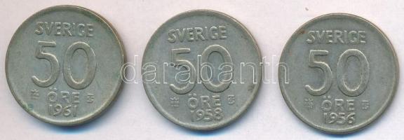 Svédország 1956TS-1961TS 50ö Ag (3xklf) T:2 patina Sweden 1956TS-1961TS 50 Ore Ag (3xdiff) C:XF patina