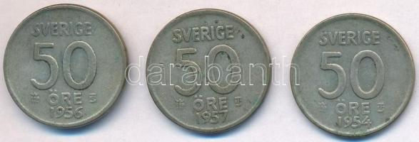 Svédország 1954TS-1957TS 50ö Ag (3xklf) T:2 patina Sweden 1954TS-1957TS 50 Ore Ag (3xdiff) C:XF patina