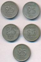 Svédország 1943G-1961TS 25ö Ag (5xklf) T:2 patina Sweden 1943G-1961TS 25 Ore Ag (5xdiff) C:XF patina