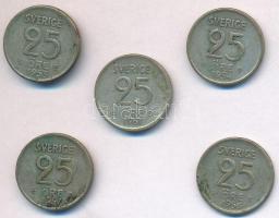 Svédország 1953TS-1961TS 25ö Ag (5xklf) T:2,2- patina Sweden 1953TS-1961TS 25 Ore Ag (5xdiff) C:XF,VF patina