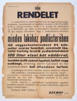 1938 Budapesti polgármesteri rendelet a házak padlástereinek tűzbiztossá tételéről, a szélein szakadásokkal, 63×47 cm