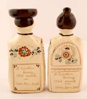 2 db népi mintás kerámia butella, hibátlan, jelzett, m: 25,5 cm