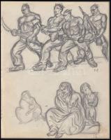 Kónya Zoltán (1891-?) vázlatfüzete, benne vázlatrajzok különféle témákban (forradalom, erotika, rekl...