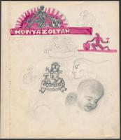 Kónya Zoltán (1891-?) vázlatfüzete, benne vázlatrajzok különféle témákban (forradalom, erotika, rekl...