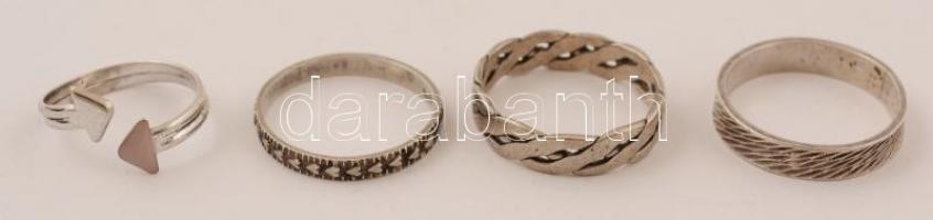 4 db ezüst(Ag) gyűrű, jelzett, méret: 49, 57, 58, 59, bruttó: 8,3 g