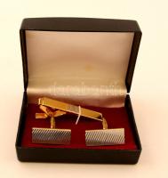 Mandzsettagomb párban, nyakkendőtűvel, eredeti dobozában