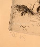 Kiss Terézia (1928- ): Téli táj. Rézkarc, papír, jelzett, üvegezett keretben, 24×31 cm