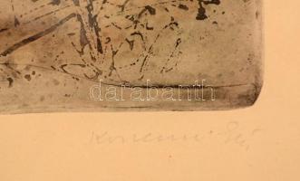 Konecsni György (1908-1970): Kisőrs (Badacsonytomaj). Színes rézkarc, papír, jelzett, 29×39 cm