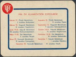 1956 OTP Államkölcsönök (Békekölcsönök) sorsolások időpontjait reklámozó kártyanaptár