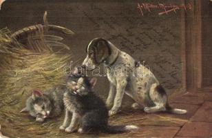 Cats with dog, C.B.St. No. 9303. s: A. Müller (fl)