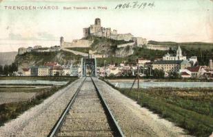 Trencsén, Trencin; vár, vasúti híd, kiadja Feitzinger Ede No. 986. / castle, railway bridge (EK)