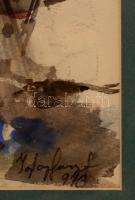 Igaly József (1905-1980): Életkép a városban. Akvarell, papír, jelzett, üvegezett keretben, 36×50 cm