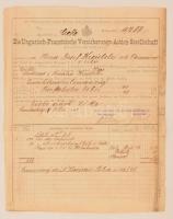 1891 Magyar-Francia Biztosítótársaság biztosítási kötvénye jó állapotban. Csékén kiállítva / Insurance bond of the Hungarian French Co