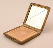 Réz horoszkópos púdertartó, törött tükörrel, 7×7 cm