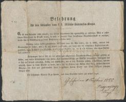 1855 Leszerelt katona úti cédulája / Urlaubszettel (passport)  of disarmed soldier