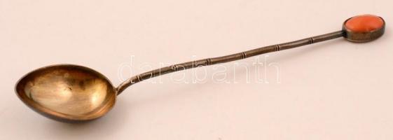 Ezüst (Ag.) kiskanál készlet, féldrágakövekkel, jelzett, eredeti dobozában, h:11 cm, bruttó: 44 g