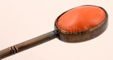 Ezüst (Ag.) kiskanál készlet, féldrágakövekkel, jelzett, eredeti dobozában, h:11 cm, bruttó: 44 g