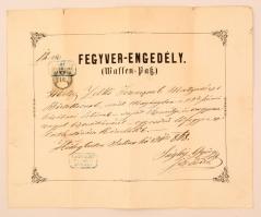 1862 Fegyverengedély (fegyvertartási) Hidegkúton kiállítva kézzel írva, 1Fl illetékbélyeggel / 1862 Gun licence 30x25 cm
