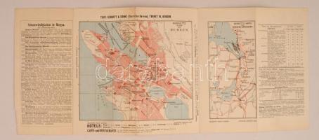 1906 Bergen térképe / map of Bergen, Thos. Bennett & Söhne Touristen Bureau, foldable tourist info sheet