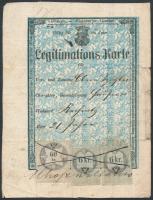 1862 Rohonc, Kétnyelvű igazolási jegy házaló számára Vas megye címerével, bélyegzőjével, 60+6+6 kr o...