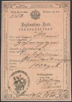 1860 Igazolási jegy, hátoldalon 15 kr okmánybélyeggel / ID