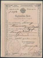 1857 Igazolási jegy, hátoldalon 6 kr C.M. okmánybélyeggel / ID
