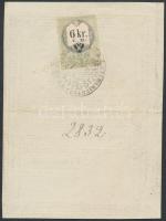 1857 Igazolási jegy, hátoldalon 6 kr C.M. okmánybélyeggel / ID