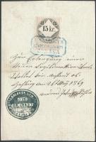 1868 Magyar Királyság által kiállított igazolási jegy, rajta Vas megye németújvári járásának bélyegz...